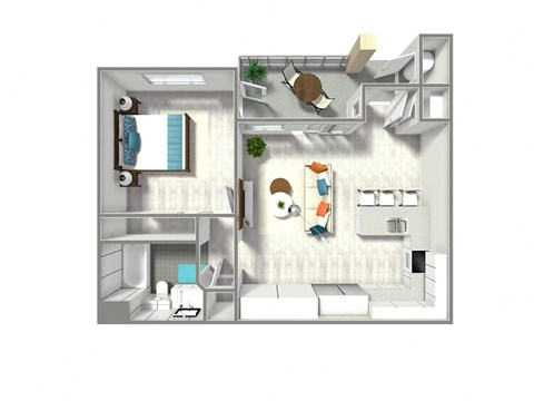 Floor plan for 1 bed, 1 bath, 680 sqft